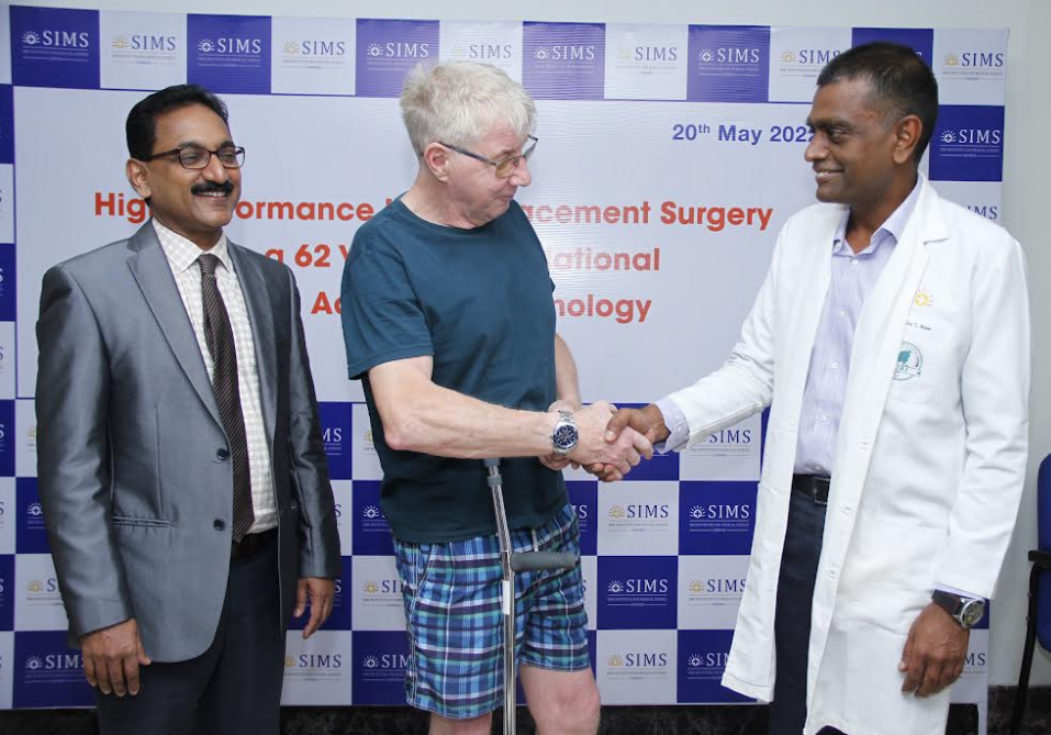 SIMS Hospital Conducts Successful High Performance Hip Replacement Surgery on 62 Year Old UK National through advanced technology